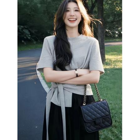 韩系巨好看穿搭一整套夏季新款灰色短袖t恤女阔腿裤两件套装  服裝批發女裝批發服飾貨源