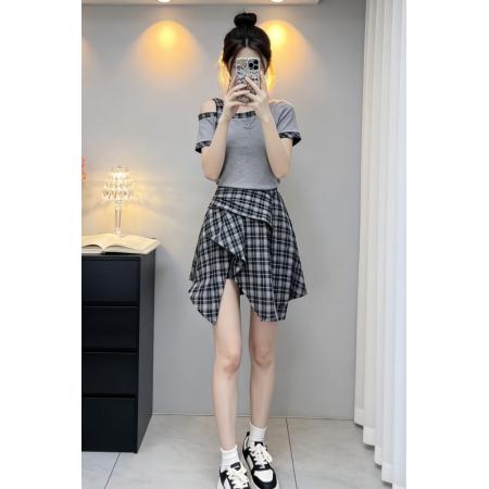 独特漂亮绝美一整套女夏季超火减龄短袖上衣不规则半身裙套装  服裝批發女裝批發服飾貨源
