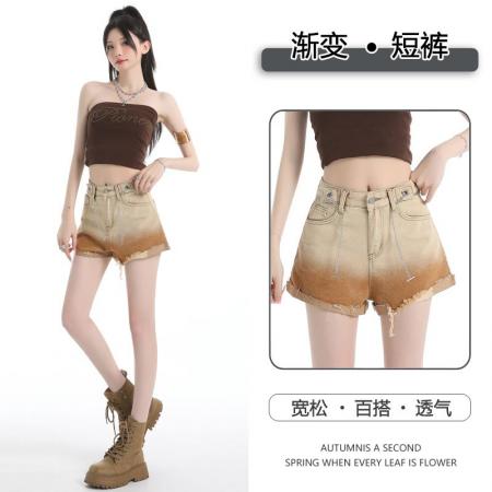 BY20430# 渐变牛仔短裤女夏季新款高腰显瘦显腿长百搭超短热裤  服裝批發女裝批發服飾貨源