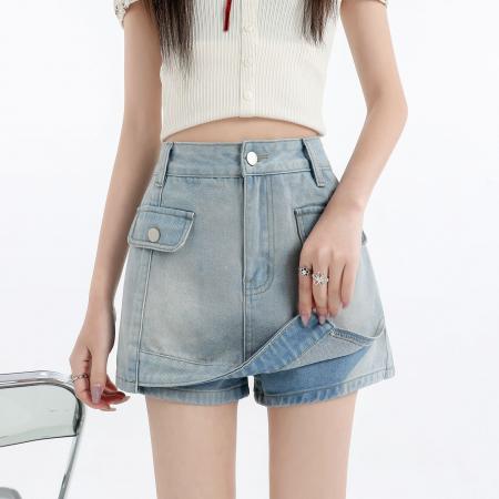 BY20432# 牛仔短裙女夏季新款防走光百搭带内衬工装显瘦包臀A字短裙裤裙  服裝批發女裝批發服飾貨源