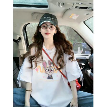 BY20445# 仿棉特大码300斤新款爆款绑带上衣宽松短袖T恤女  服裝批發女裝批發服飾貨源
