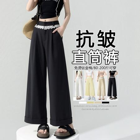 BY20452# 抗皱新科技钛金棉九分夏季阔腿奶奶裤女直筒宽松小个子休闲裤  服裝批發女裝批發服飾貨源