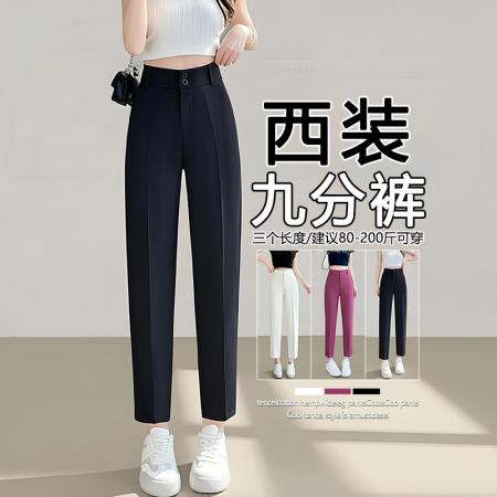黑色西装裤女春夏薄款新款直筒显瘦垂坠感九分小个子烟管裤子  服裝批發女裝批發服飾貨源