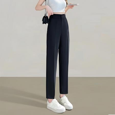 BY20461# 黑色西装裤女春夏薄款新款直筒显瘦垂坠感九分小个子烟管裤子  服裝批發女裝批發服飾貨源