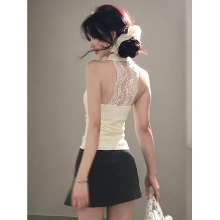 纯欲蕾丝后背v领吊带背心女夏季外穿绝美俏皮小上衣  服裝批發女裝批發服飾貨源