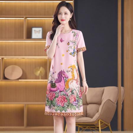 夏季新款女装时尚印花重工订珠双马轻奢名媛连衣裙  服裝批發女裝批發服飾貨源