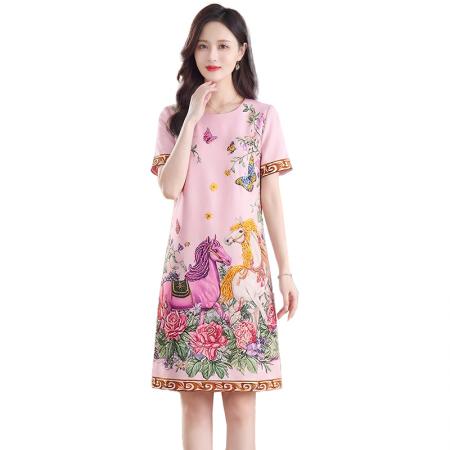 夏季新款女装时尚印花重工订珠双马轻奢名媛连衣裙  服裝批發女裝批發服飾貨源