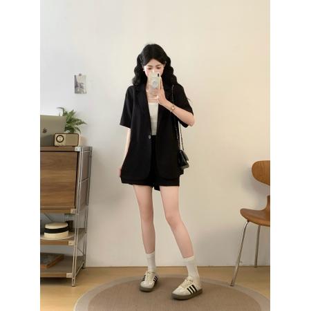 大码女装夏季高级感时尚套装老钱风西装短袖+短裤两件套  服裝批發女裝批發服飾貨源