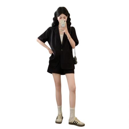 大码女装夏季高级感时尚套装老钱风西装短袖+短裤两件套  服裝批發女裝批發服飾貨源