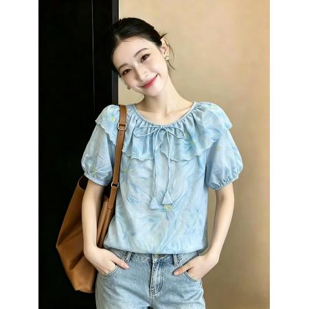 天丝棉刺绣花色女韩版超仙洋气宽松百搭遮肚子上衣  服裝批發女裝批發服飾貨源