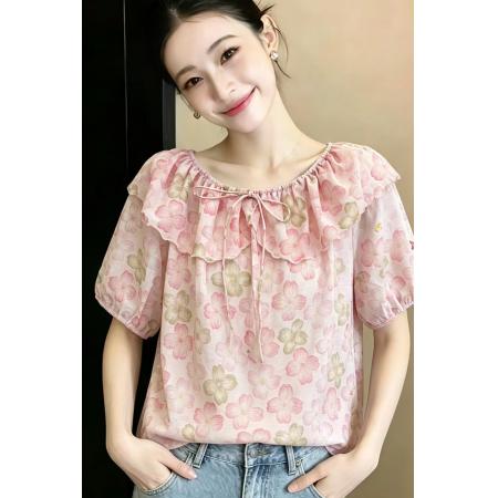 天丝棉刺绣花色女韩版超仙洋气宽松百搭遮肚子上衣  服裝批發女裝批發服飾貨源