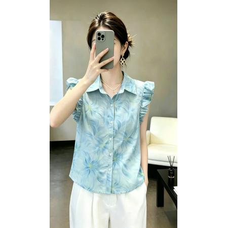 港风复古时尚衬衫女夏季新款显瘦小衫碎花短袖  服裝批發女裝批發服飾貨源