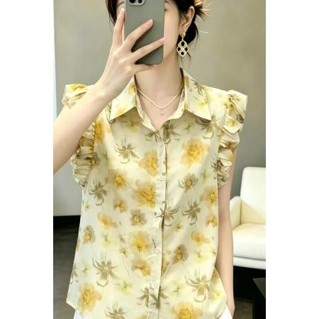 港风复古时尚衬衫女夏季新款显瘦小衫碎花短袖  服裝批發女裝批發服飾貨源