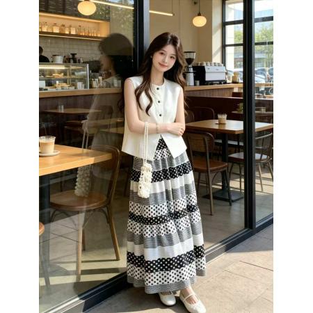 专柜品质高级感撞色半身裙西装马甲套装女夏季减龄时尚两件套  服裝批發女裝批發服飾貨源