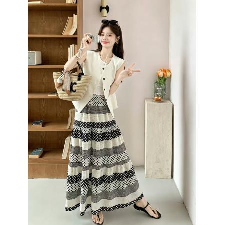 专柜品质高级感撞色半身裙西装马甲套装女夏季减龄时尚两件套  服裝批發女裝批發服飾貨源