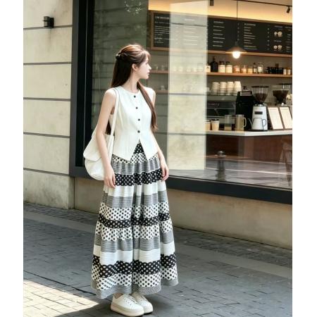专柜品质高级感撞色半身裙西装马甲套装女夏季减龄时尚两件套  服裝批發女裝批發服飾貨源