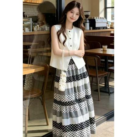 专柜品质高级感撞色半身裙西装马甲套装女夏季减龄时尚两件套  服裝批發女裝批發服飾貨源