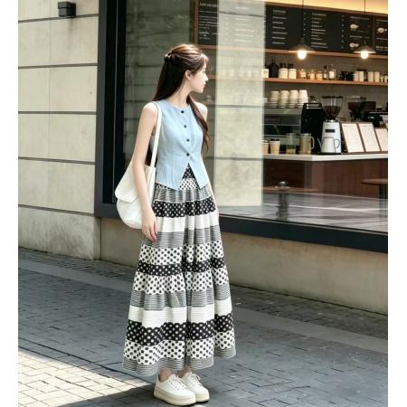 专柜品质高级感撞色半身裙西装马甲套装女夏季减龄时尚两件套  服裝批發女裝批發服飾貨源