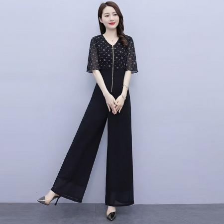 夏新品拼接连体裤高腰时尚气质修身长款高端阔腿裤套装  服裝批發女裝批發服飾貨源