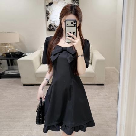 胖妹妹学院风蝴蝶结连衣裙女夏季新款小个子气质绝美短裙  服裝批發女裝批發服飾貨源