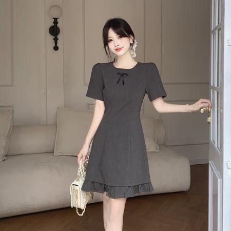 胖妹妹学院风蝴蝶结连衣裙女夏季新款小个子气质绝美短裙  服裝批發女裝批發服飾貨源