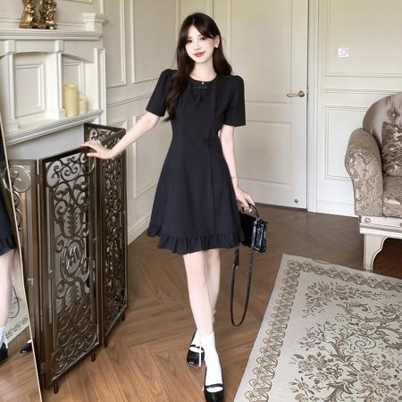胖妹妹学院风蝴蝶结连衣裙女夏季新款小个子气质绝美短裙  服裝批發女裝批發服飾貨源