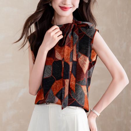 及致华丽新款无袖桑蚕丝上衣女夏挂脖吊带背心  服裝批發女裝批發服飾貨源