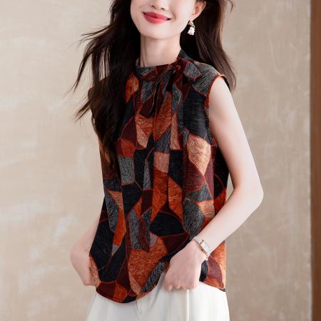 及致华丽新款无袖桑蚕丝上衣女夏挂脖吊带背心  服裝批發女裝批發服飾貨源