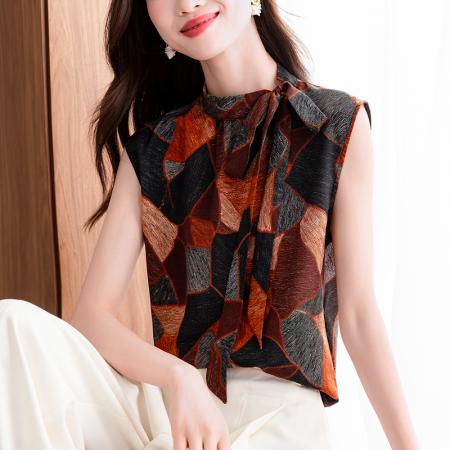 及致华丽新款无袖桑蚕丝上衣女夏挂脖吊带背心  服裝批發女裝批發服飾貨源