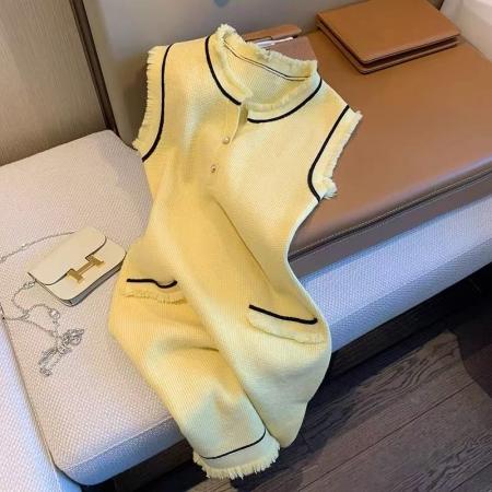 名媛风黄色小香风连衣裙女夏季女装新款法式修身显瘦气质短裙  服裝批發女裝批發服飾貨源