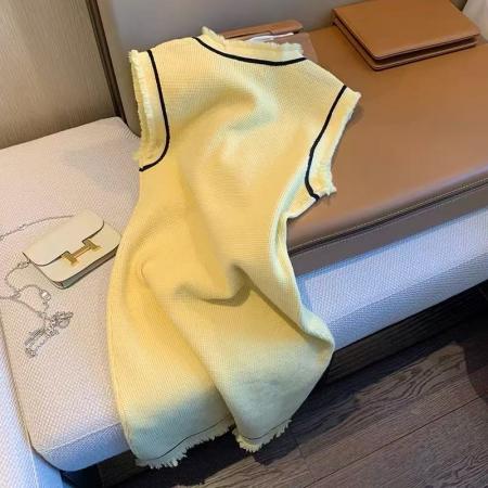 名媛风黄色小香风连衣裙女夏季女装新款法式修身显瘦气质短裙  服裝批發女裝批發服飾貨源