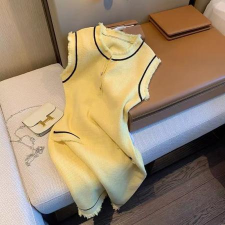 名媛风黄色小香风连衣裙女夏季女装新款法式修身显瘦气质短裙  服裝批發女裝批發服飾貨源