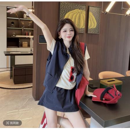 晓溪服饰夏季新款时尚休闲减龄显瘦马甲A字裙两件套  服裝批發女裝批發服飾貨源