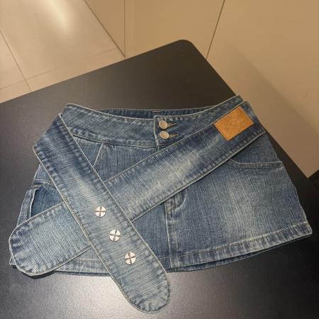 不规则牛仔半身裙女新款夏季穿搭低腰辣妹风腰带小个子包臀裙  服裝批發女裝批發服飾貨源