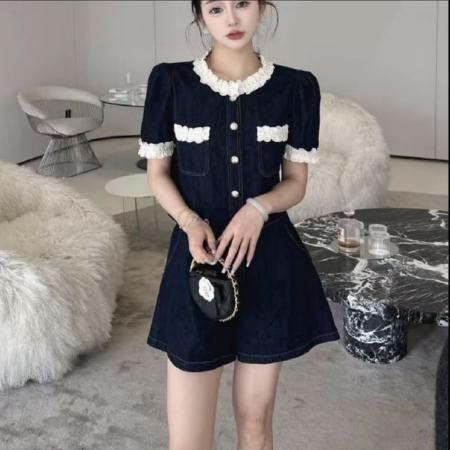 新款设计感撞色花边薄款牛仔外套+阔腿短裤套装女夏季休闲两件套  服裝批發女裝批發服飾貨源