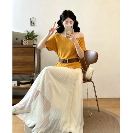 BY20572# 夏季新品韩版宽松显瘦拉肩短袖T恤加半身裙两件套套装时尚女 服裝批發女裝批發服飾貨源