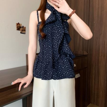 BY20573# 胖妹妹波点不规则下摆吊带背心女夏季新款洋气减龄无袖上衣 服裝批發女裝批發服飾貨源