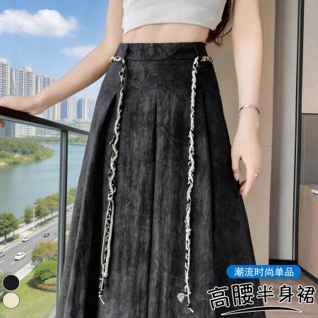 BY20578# 韩版复古垂感A字半身裙夏季新款显瘦遮跨百搭大摆长裙 服裝批發女裝批發服飾貨源