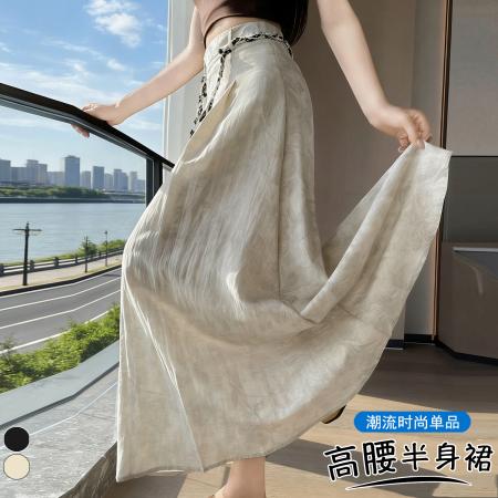 BY20578# 韩版复古垂感A字半身裙夏季新款显瘦遮跨百搭大摆长裙 服裝批發女裝批發服飾貨源