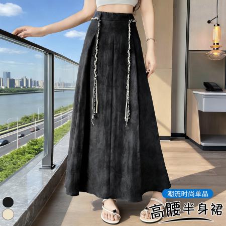 BY20578# 韩版复古垂感A字半身裙夏季新款显瘦遮跨百搭大摆长裙 服裝批發女裝批發服飾貨源