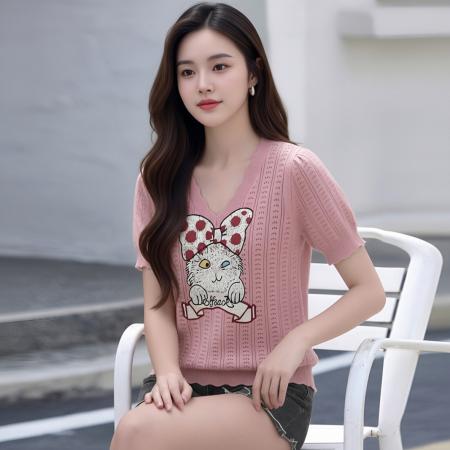 BY20615# 夏天巨好看的凉感polo领冰丝针织短袖t恤女韩系chic别致小衫上衣 服裝批發女裝批發服飾貨源
