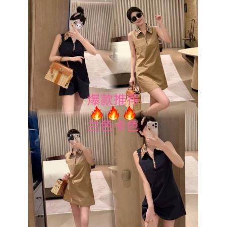 BY20619# 夏季新款裙子时尚休闲百搭条纹衬衫翻领中长款洋气女士无袖连衣裙 服裝批發女裝批發服飾貨源