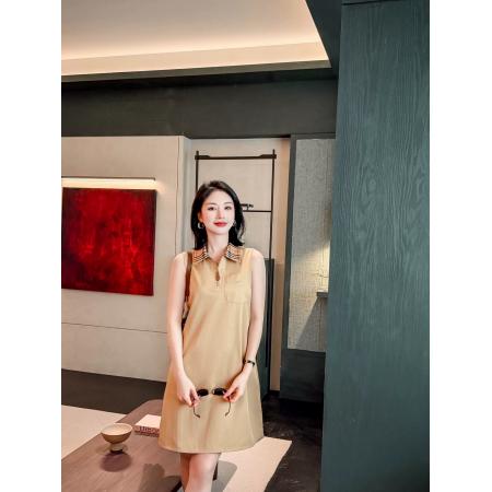 BY20619# 夏季新款裙子时尚休闲百搭条纹衬衫翻领中长款洋气女士无袖连衣裙 服裝批發女裝批發服飾貨源