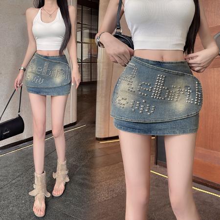 BY20628# 美式纯欲风辣妹重工设计感弹力牛仔半身裙 服裝批發女裝批發服飾貨源