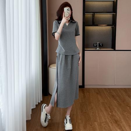 高级感洋气减龄时尚休闲套装女夏别致重工褶皱显瘦两件套裙 服裝批發女裝批發服飾貨源