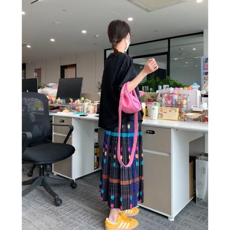 BY20645# 一整套韩系松弛感小猫印花宽松短袖t恤上衣波点半身裙度假风套装 服裝批發女裝批發服飾貨源
