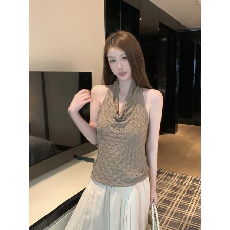 荡领镂空挂脖针织背心女春夏新款修身显瘦气质上衣 服裝批發女裝批發服飾貨源