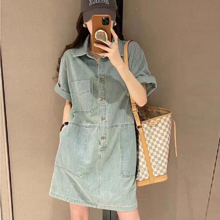 BY20662# 时尚气质港味牛仔连衣裙女夏季新款宽松显瘦减龄牛仔裙 服裝批發女裝批發服飾貨源