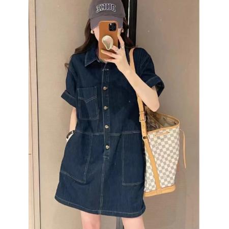 BY20662# 时尚气质港味牛仔连衣裙女夏季新款宽松显瘦减龄牛仔裙 服裝批發女裝批發服飾貨源