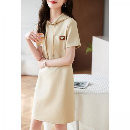BY20665# 连帽抽绳裙子夏季新款韩版口袋贴标百搭休闲连衣裙女 服裝批發女裝批發服飾貨源